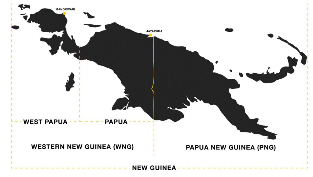 Karte veranschaulicht den Unterschied zwischen Papua, West Papua, und Papua Neuguinea